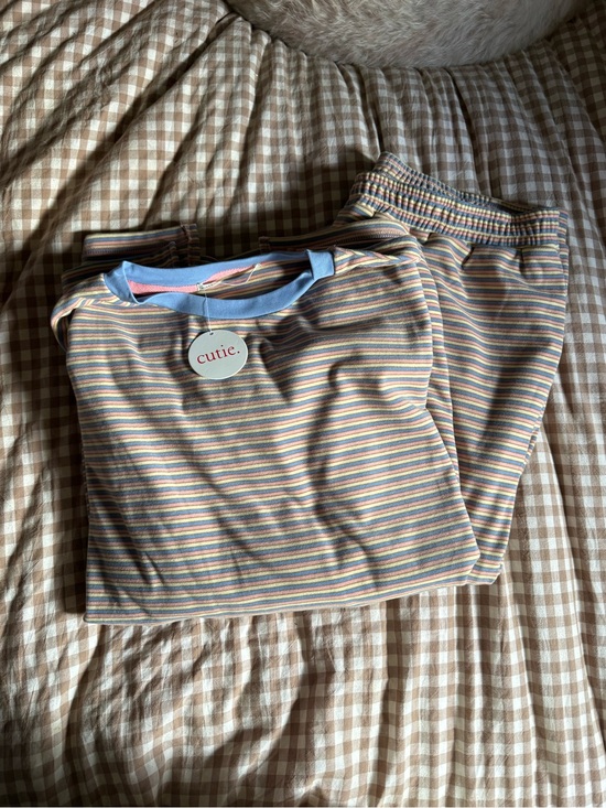 Called To Surf Other - Cutie Striped Women’s Pajama Set in Pastel Multi-Color